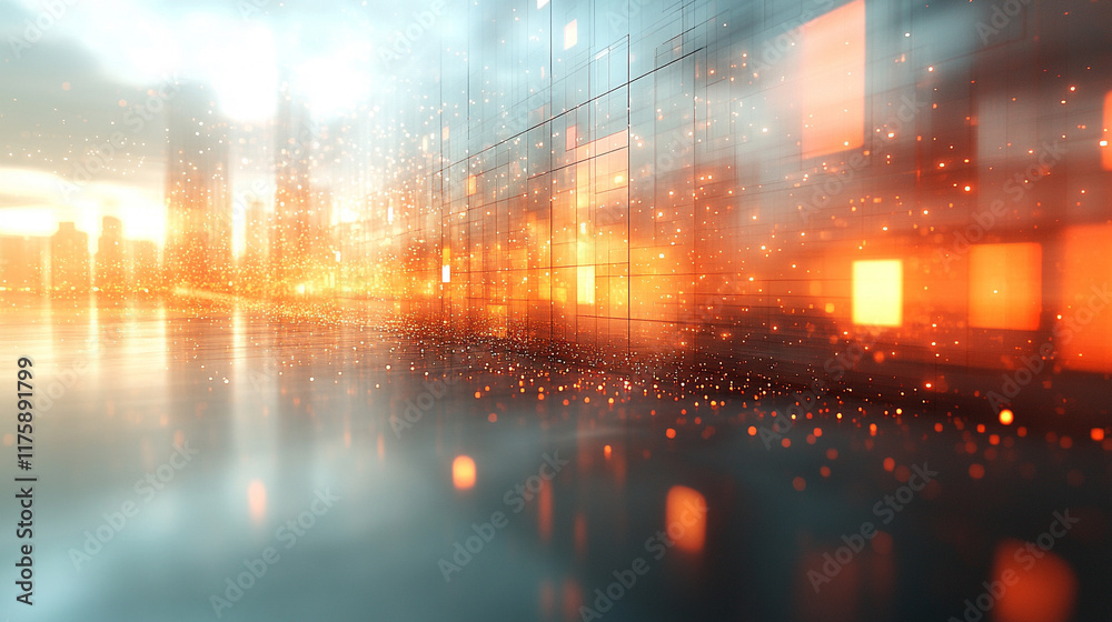 Fototapeta premium White futuristic background featuring a soft glow with backlight creating a serene atmosphere blank caption space on the side blurred effect suggests minimalism modernity innovation and calmness