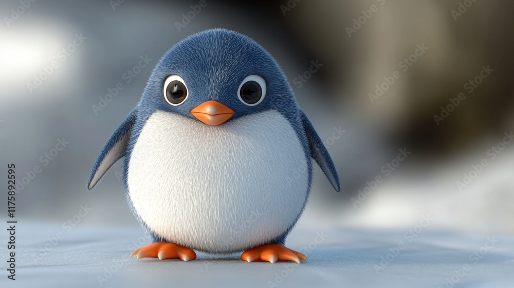 Fototapeta premium Adorable Cartoon Penguin on Ice