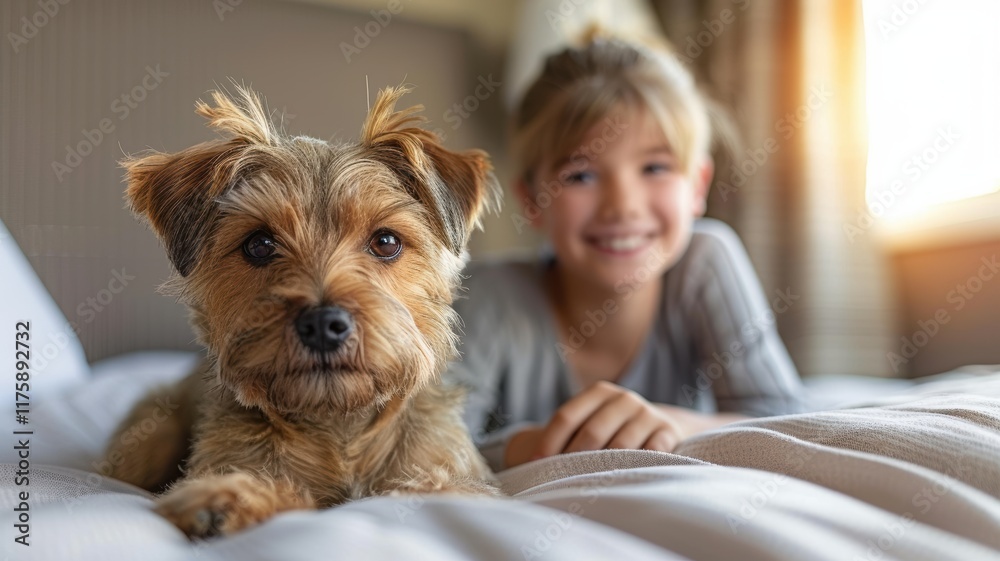 a young girl is happy next to her beloved dog. a young girl is happy next to her beloved dog.