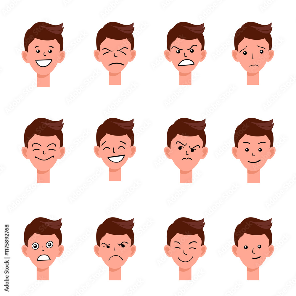 Portraits of man. Boy Avatar. Male emotions. Portraits of man. Boy Avatar. Male emotions.