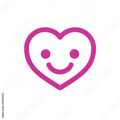 Pink heart-shaped smiley face icon, symbolizing happiness and love. Perfect for Valentine's Day. Vector illustration, isolated on white background.