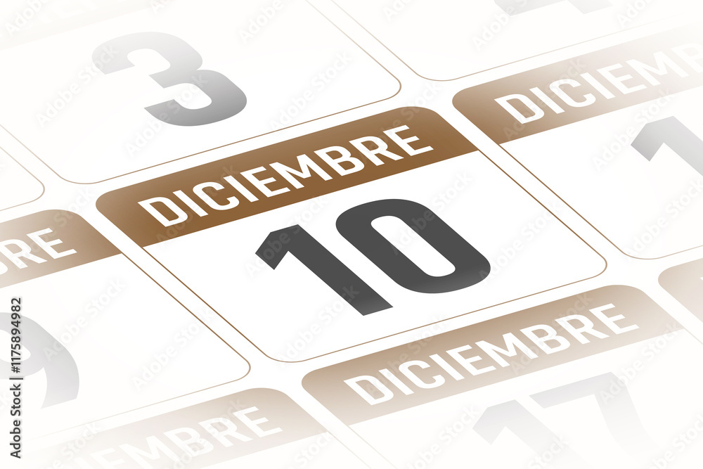 Naklejka premium 10 de Diciembre ilustracion del dia calendario Espanol