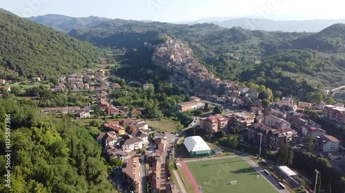 Aerial video over the old town in Genazzano Italy