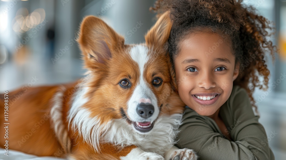 a young girl is happy next to her beloved dog. a young girl is happy next to her beloved dog.