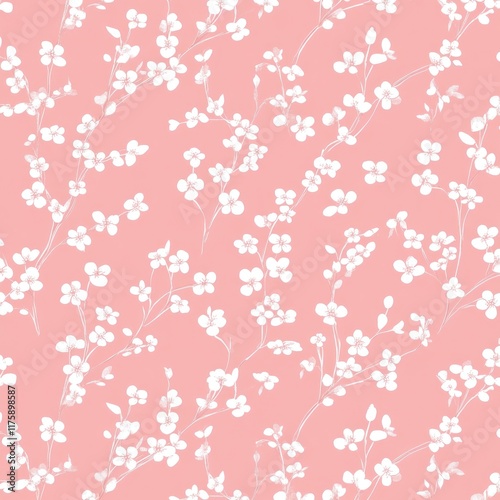Delicate white floral pattern on a pink background.