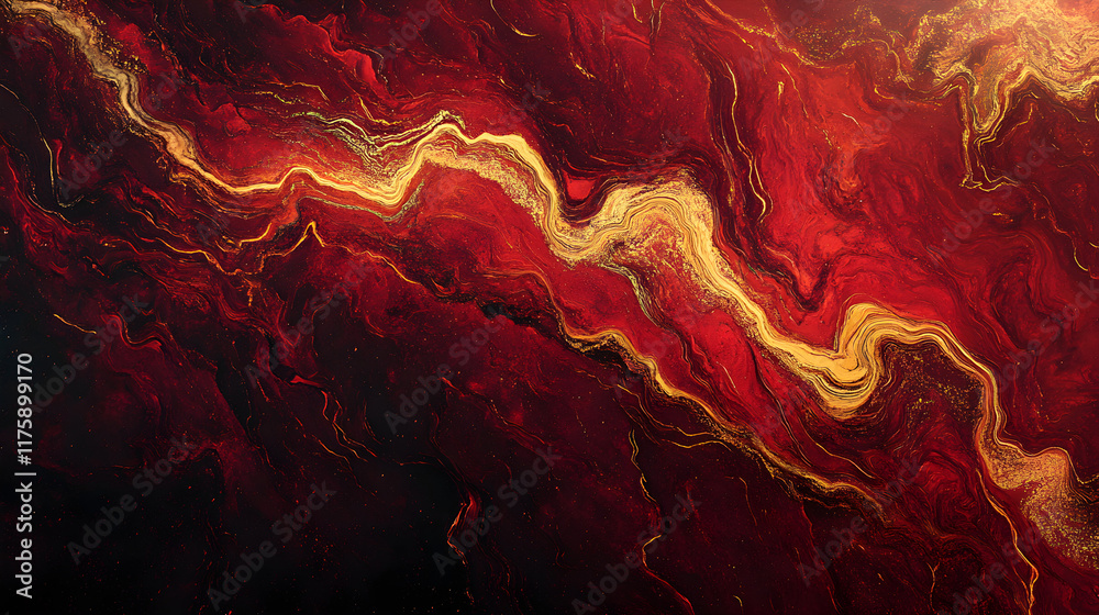 Obraz premium Molten Energy: Swirling Neon Trails of Fiery Red and Golden Hues in Motion