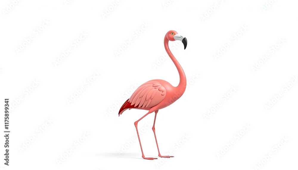 Fototapeta premium Pink flamingo, 3D model, studio, isolated, nature, animal, illustration