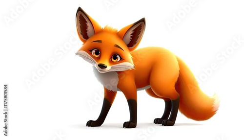 Adorable fox illustration, white background, children's book, cartoon photo