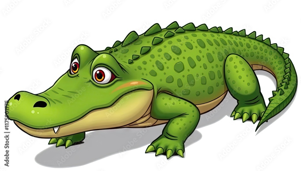 Naklejka premium Cartoon crocodile crawling, white background, children's book illustration