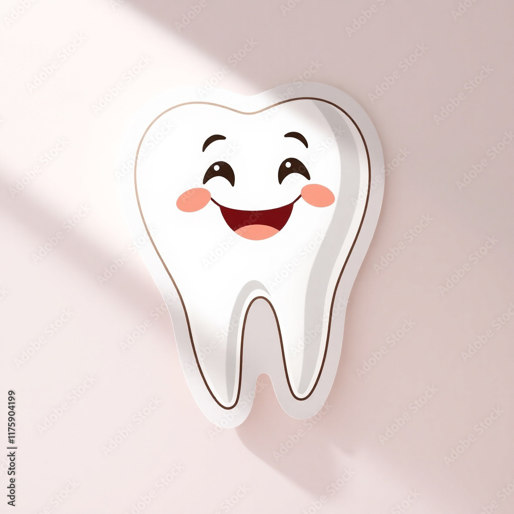 Happy cartoon tooth on pink background. Perfect for dental hygiene, children's health, and oral care campaigns. Happy cartoon tooth on pink background. Perfect for dental hygiene, children's health, and oral care campaigns.