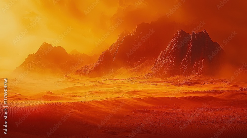 Surreal Desert Landscape with Fiery Colors Surreal Desert Landscape with Fiery Colors