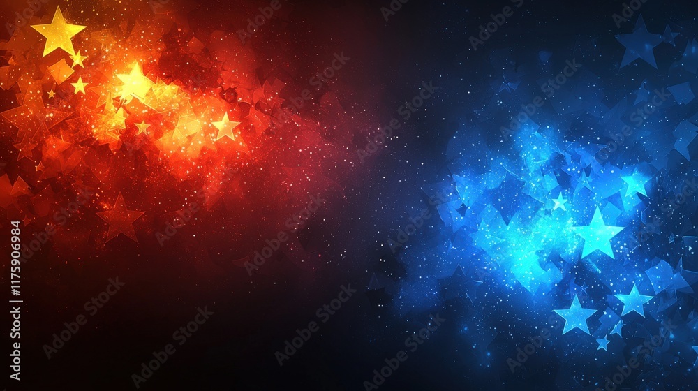 Naklejka premium Vibrant Cosmic Stars in Red and Blue