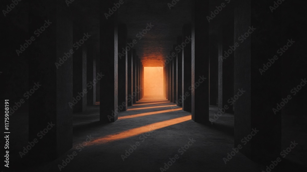 Obraz premium Illuminated pathway at dusk abandoned structure architectural photography dark environment perspective serenity