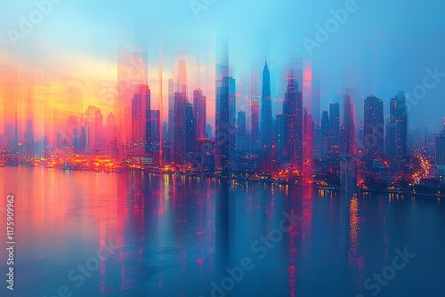 Smart city with glowing speed lines and light trails surrounding it, symbolizing big data connection technology