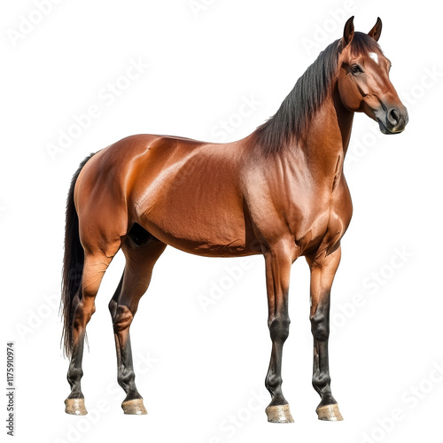 Majestic brown horse stands elegantly on display photo