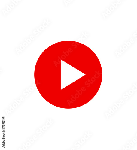 Red play button on transparent background. Video or music player user interface. Vector illustration.	
