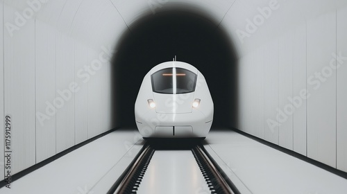 Futuristic underground maglev train speeds through illuminated tunnel showcasing sleek design and advanced technology photo