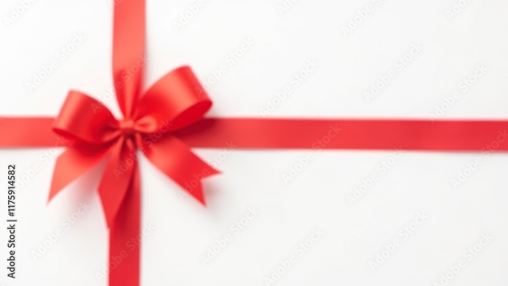 Red ribbon and bow on white background creating festive atmosphere Red ribbon and bow on white background creating festive atmosphere