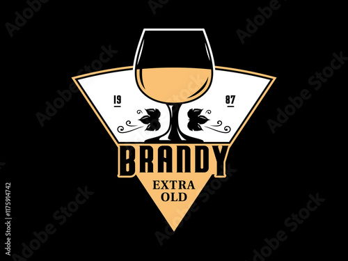 Vector gold and white brandy vintage logo on a black background