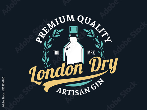 Vector london dry gin vintage logo on a dark background