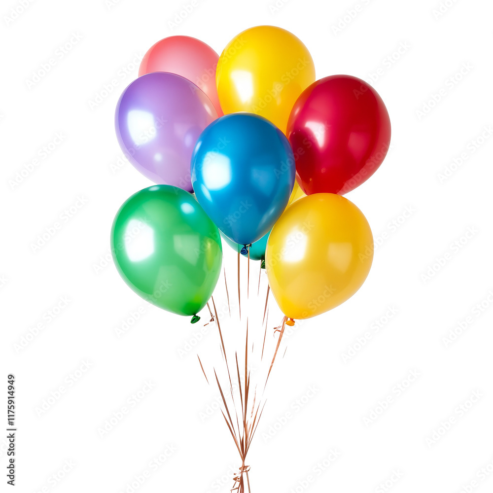 Colorful birthday balloons arranged on a transparent background for a festive celebration, Multiple bithday balloons on transparent background Colorful birthday balloons arranged on a transparent background for a festive celebration, Multiple bithday balloons on transparent background