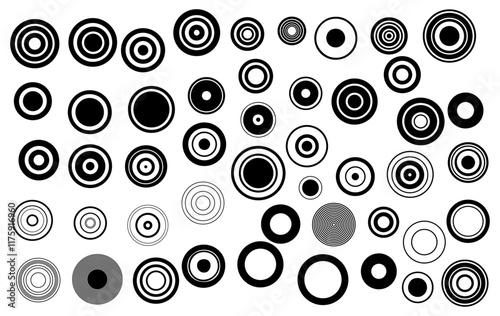 Geometric Harmony: A visually captivating arrangement of concentric circles, offering a modern and abstract design with strong contrast and rhythmic patterns.