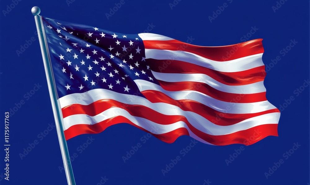 American Flag Waving at a Festive Event at Dusk
