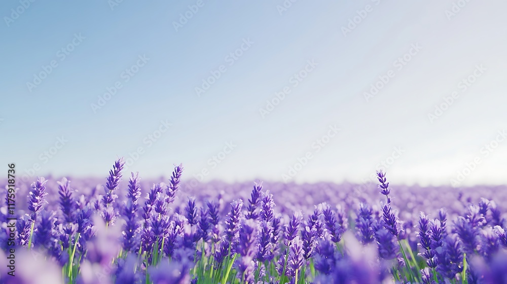 Obraz premium A soft, blurred field of lavender with a clear, open sky for text
