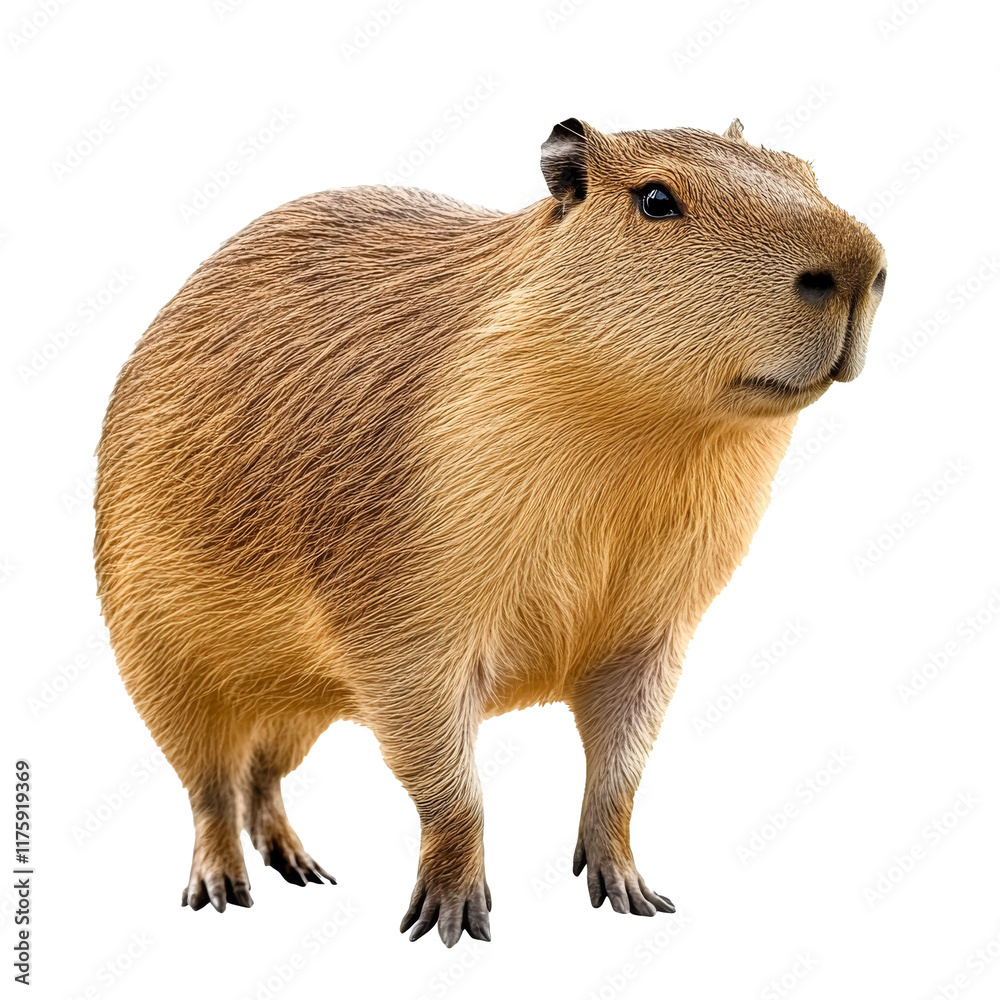 Capybara standing on a white background in detail Capybara standing on a white background in detail