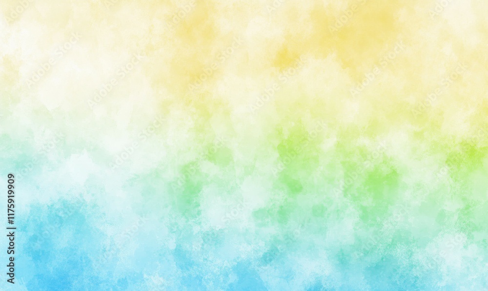 A watercolor yellow green blue turquoise grainy gradient background noise texture effect for summer.