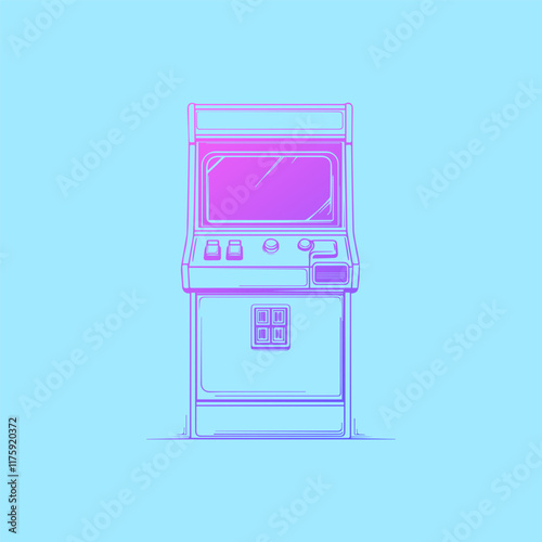 Purple outlined arcade machine on blue background