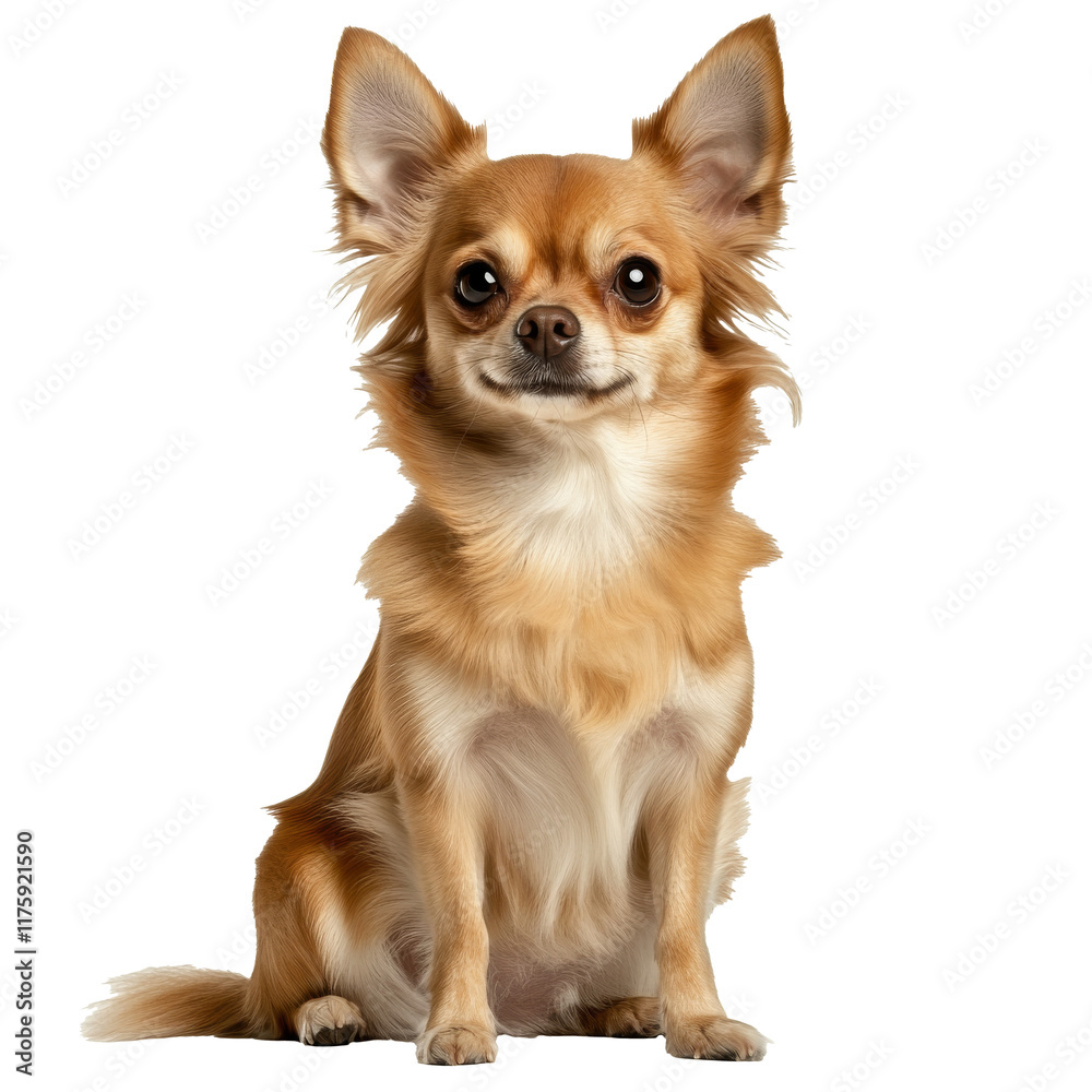 Cute chihuahua with fluffy coat sitting calmly