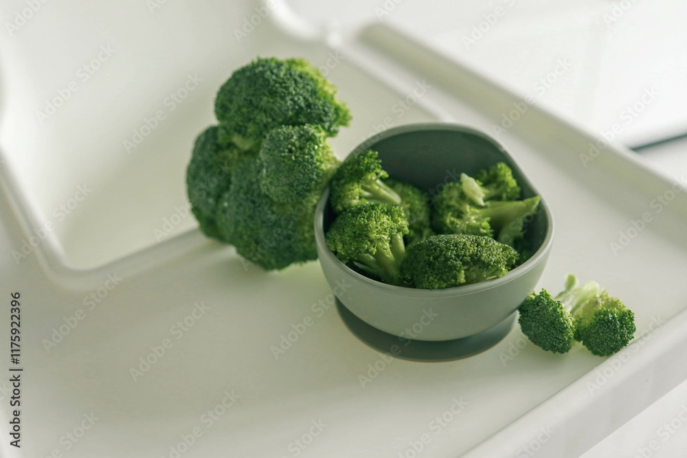 Broccoli in a plate, first complementary food using the blw method Broccoli in a plate, first complementary food using the blw method