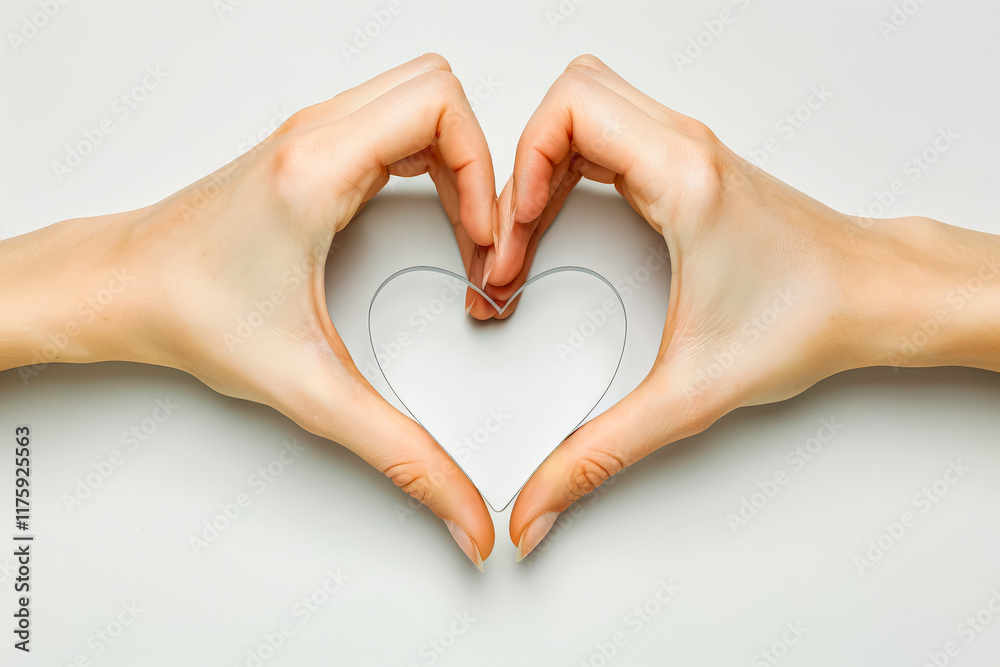 Fototapeta premium Two hands forming a heart shape on a white background