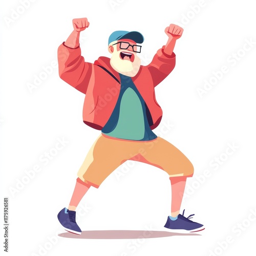 Cheerful elderly man engaging in a sport exercise, showcasing vitality and positivity in a healthy