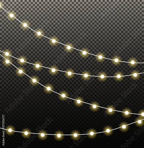 Vector Christmas garland on an isolated transparent background. Christmas decoration.