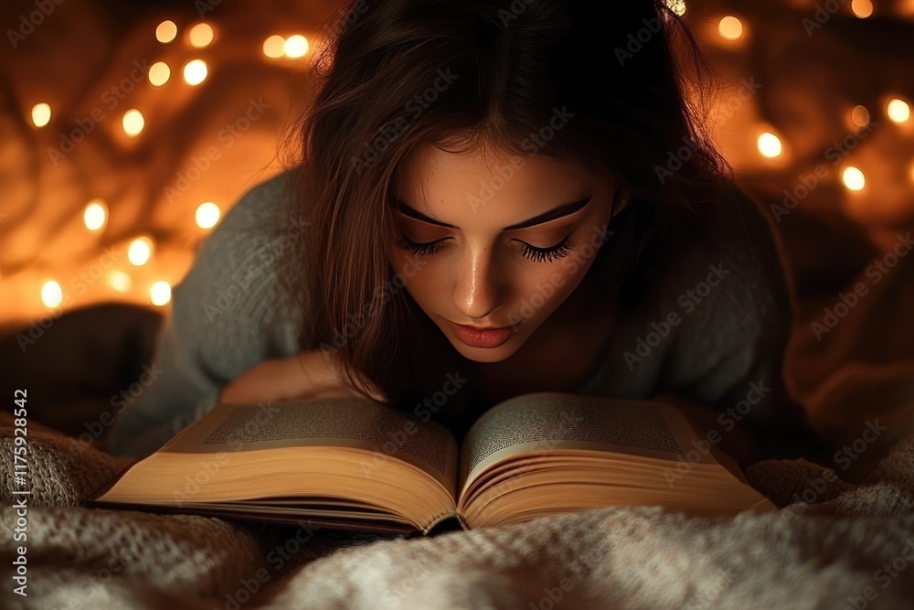 Cozy Evening Reading with Warm Fairy Lights and a Good Book Cozy Evening Reading with Warm Fairy Lights and a Good Book