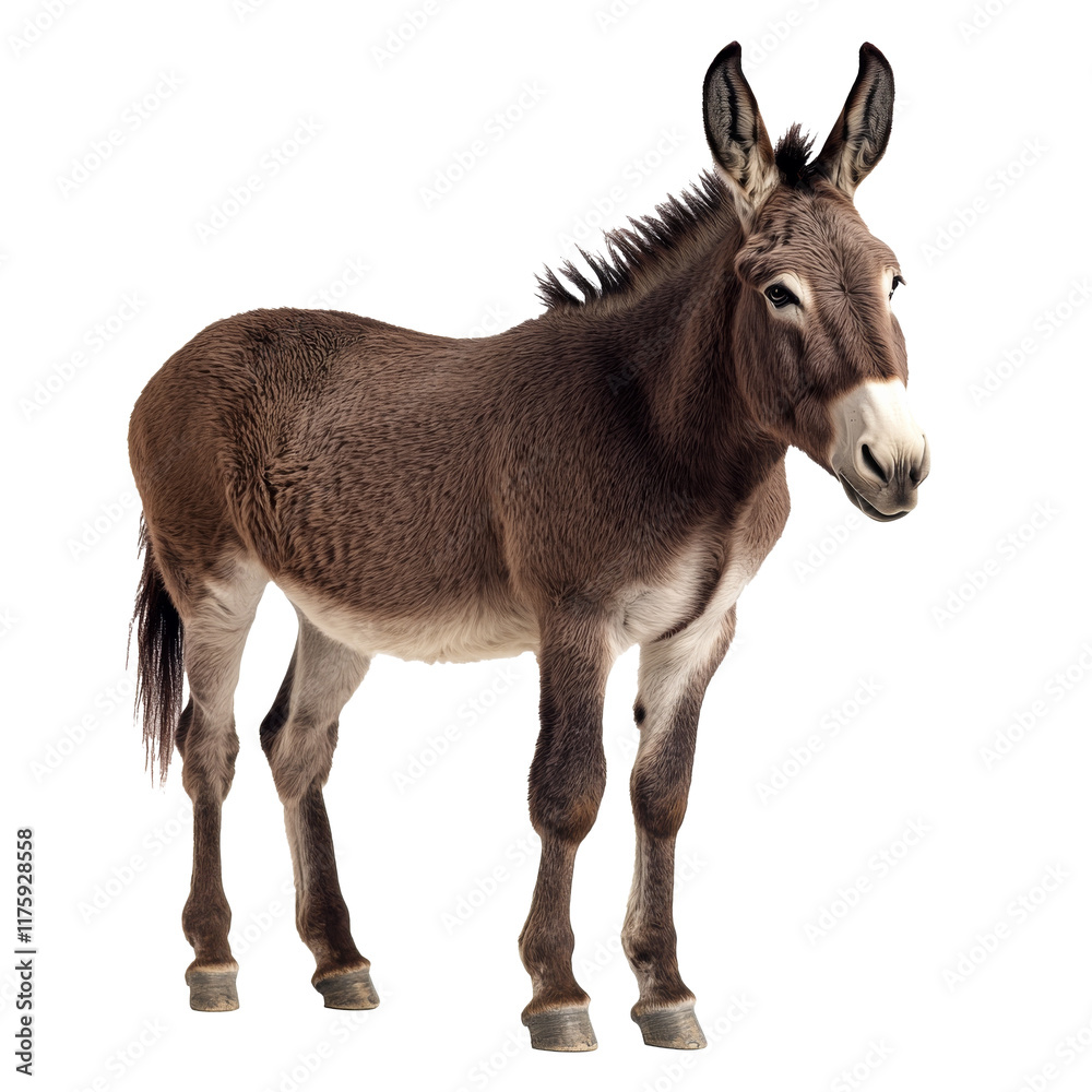 Donkey standing calmly on a white background Donkey standing calmly on a white background