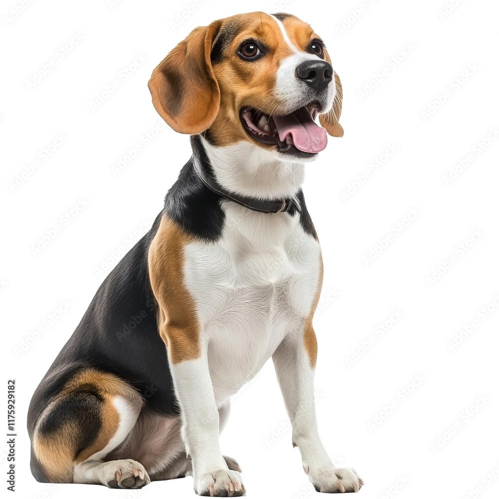 Beagle sitting cheerfully against a white backdrop Beagle sitting cheerfully against a white backdrop