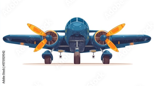 Vintage twin-engine plane front view, isolated, illustration, design photo