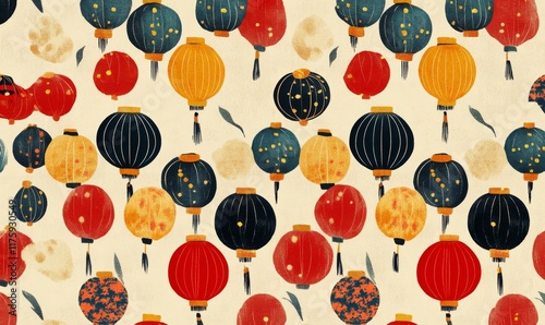 An image of the banner background for Chinese New Year, including lanterns and roll patters photo