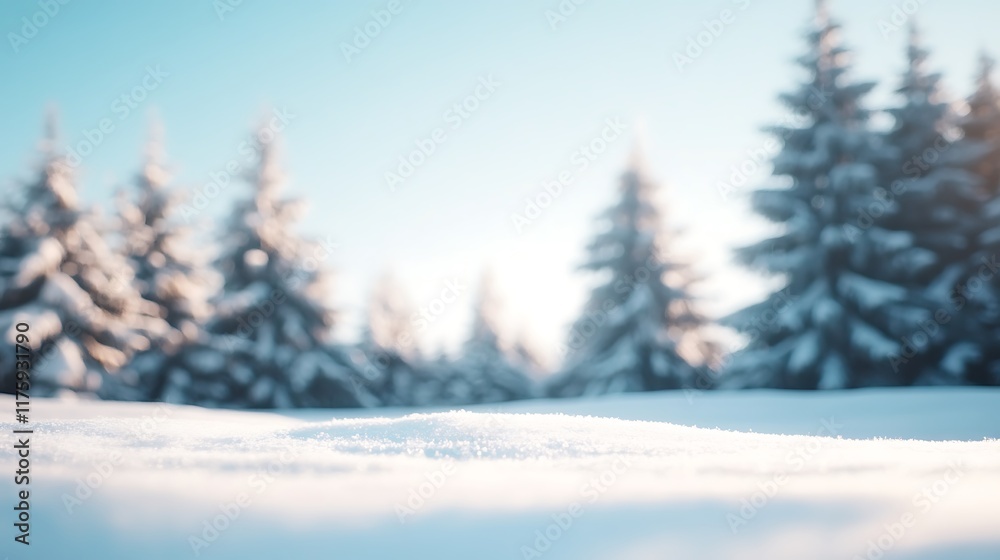Naklejka premium Dreamy Snowy Forest with Open Sky, Ideal for Text Placement