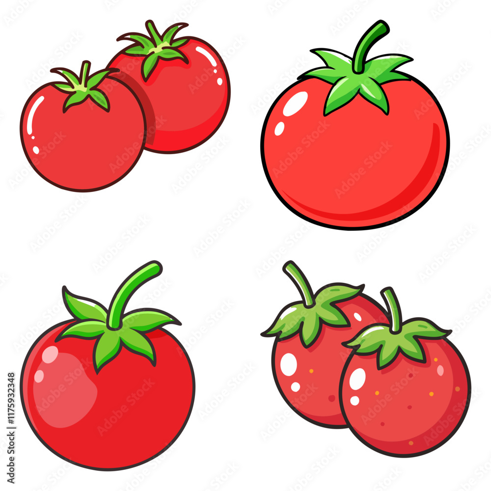 shiny red cherry tomato high-quality vector bundle set ideal for menus, food and fruit concepts illustration. shiny red cherry tomato high-quality vector bundle set ideal for menus, food and fruit concepts illustration.