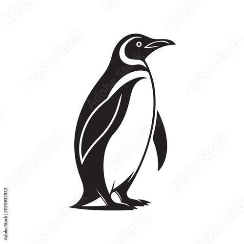 penguin silhouette vector line art logo design