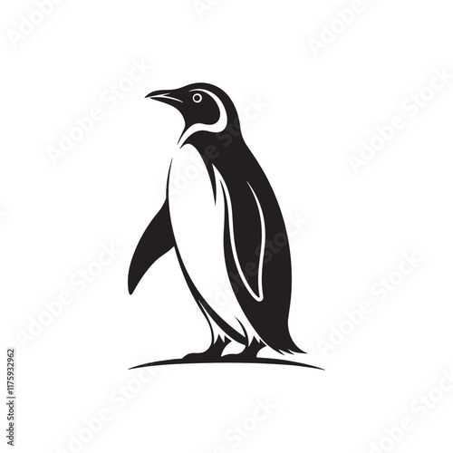 penguin silhouette vector line art logo design