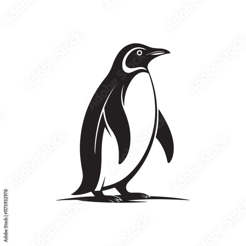 penguin silhouette vector line art logo design