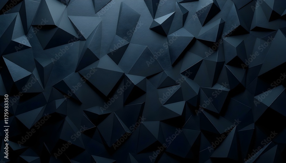 Obraz premium Abstract Dark Polygonal Background: A 3D Rendered Texture of Interlocking Triangles in Deep Blue Hues