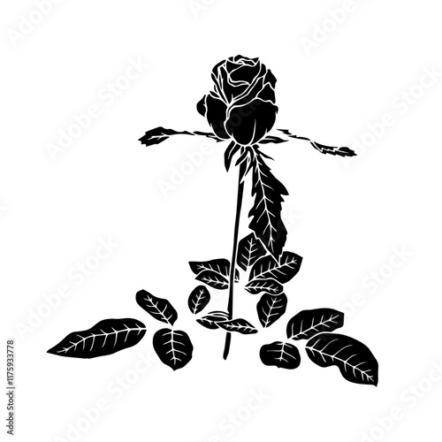 Botanical silhouette,rose flower stamp.Vector graphic.