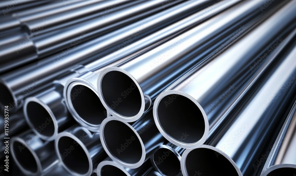 Lustrous aluminum metal pipes. Agricultural food market. Lustrous aluminum metal pipes. Agricultural food market.