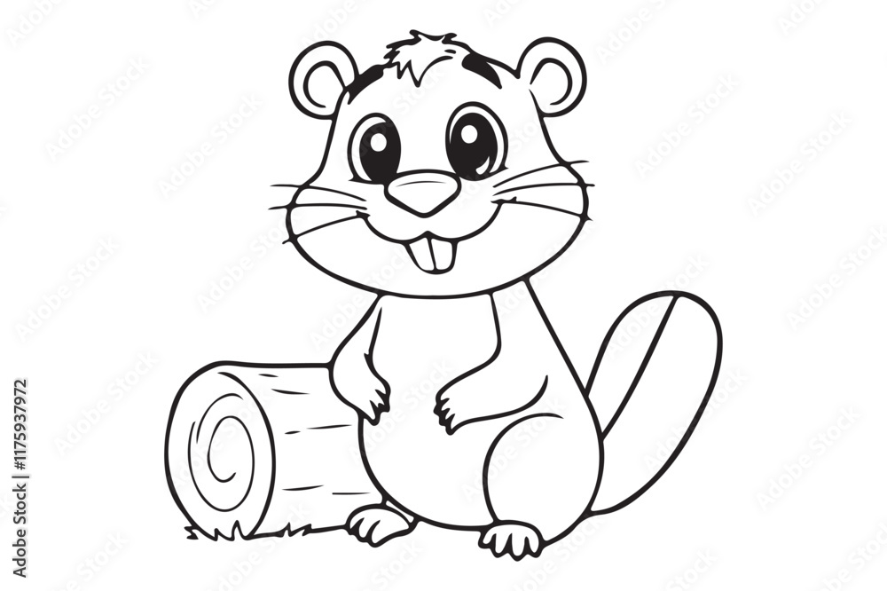 Naklejka premium Cute Beaver Outline Coloring Page
